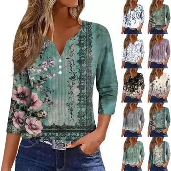 Женская футболка с коротким рукавом и винтажным цветочным принтом в рубчик XXL