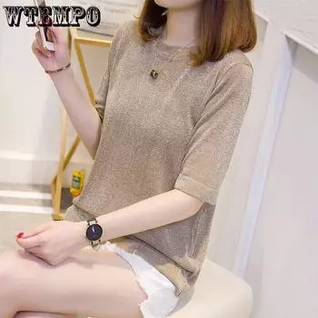 Женская футболка с коротким рукавом Ice Silk, летняя трикотажная рубашка, топ с коротким рукавом, женская мода, короткий рукав S