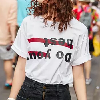 Женская футболка с коротким рукавом Индивидуальность Повседневная футболка Топ Женские топы Футболка с круглым вырезом Оверсайз M белый