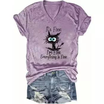 Женская футболка с коротким рукавом с надписью и рисунком из мультфильма «Все в порядке, я в порядке, все в порядке» S