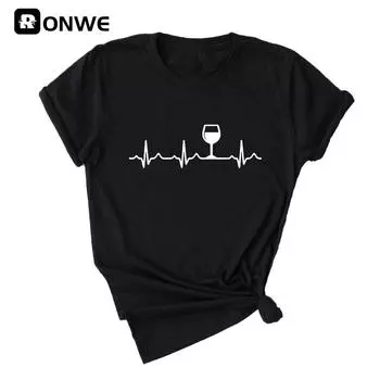 Женская футболка с коротким рукавом с принтом «Wine Heartbeat», винтажные топы, женская футболка, одежда в стиле Харадзюку, уличная одежда S