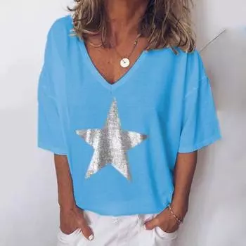 Женская футболка с коротким рукавом Star Summer Loose Tees Tops New Casual