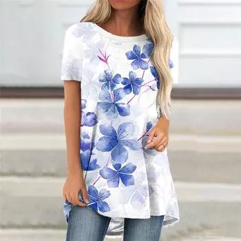 Женская футболка с коротким рукавом, топ с 3D принтом, весна-лето 2023, повседневный топ с круглым вырезом, женская повседневная футболка с рукавами и вставкой на плечах S