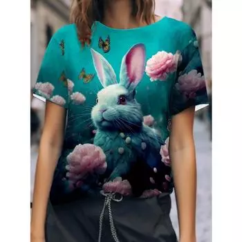 Женская футболка с короткими рукавами и 3D-принтом Holiday Weekend Basic с круглым вырезом и обычным цветочным принтом XS