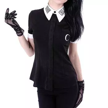 Женская футболка с короткими рукавами и принтом в готическом стиле в стиле панк, черная футболка с v-образным вырезом и пуговицами