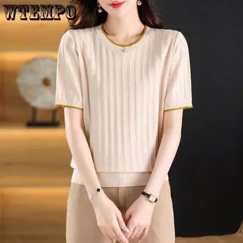 Женская футболка с короткими рукавами Ice Silk, летняя, новая, свободная и утягивающая, универсальная, волнистая, тонкая трикотажная футболка M красный