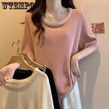 Женская футболка с короткими рукавами Ice Silk, летний новый стиль, свободный, стильный и универсальный тонкий трикотажный топ M