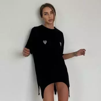 Женская футболка с короткими рукавами Love Diamonds, популярные топы средней длины с заниженным плечом и нестандартным дизайном L