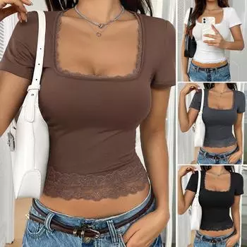 Женская футболка с короткими рукавами, повседневная и модная, с чувством стиля, весна-лето, сексуальная, с утягивающей талией, с короткими рукавами S чёрный