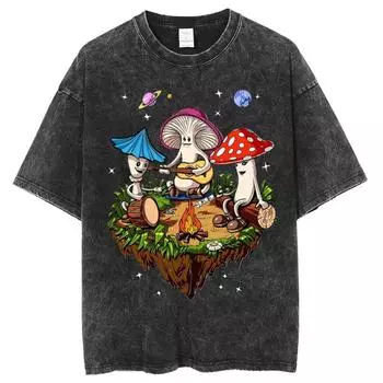 Женская футболка с красочным принтом грибов, в стиле сказочного фильма, летняя, нейтральной стирки, хлопковая, свободного кроя, с коротким рукавом, милая S