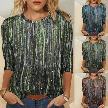 Женская футболка с красочным принтом и длинным рукавом, осенняя круглая шея, универсальная