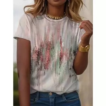 Женская футболка с круглым вырезом, 3D-печать, повседневный топ с короткими рукавами, летняя мода Harajuku, 2025 г. S
