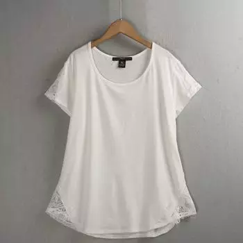 Женская футболка с круглым вырезом, большого размера, минималистичная, на все случаи жизни, кружево White S
