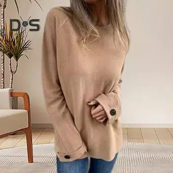 Женская футболка с круглым вырезом и длинным рукавом, реглан, на пуговицах, на манжетах, однотонная, свободная, повседневная, с пуловером, топы, повседневная одежда XL светло-зеленый