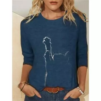 Женская футболка с круглым вырезом и длинным рукавом с 3D-принтом, топы больших размеров S