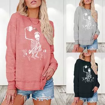 Женская футболка с круглым вырезом и длинным рукавом, однотонный свободный топ XXL чёрный