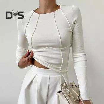 Женская футболка с круглым вырезом и длинным рукавом, облегающая футболка, однотонные цветные линии, украшения, эластичный пуловер, топы для повседневной носки L армия зеленый