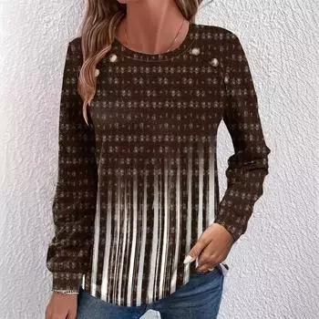 Женская футболка с круглым вырезом и длинными рукавами с принтом S коричневый