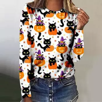 Женская футболка с круглым вырезом и длинными рукавами большого размера с 3D-цифровым принтом S