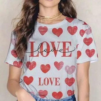 Женская футболка с круглым вырезом и короткими рукавами с цифровым принтом в виде сердца S
