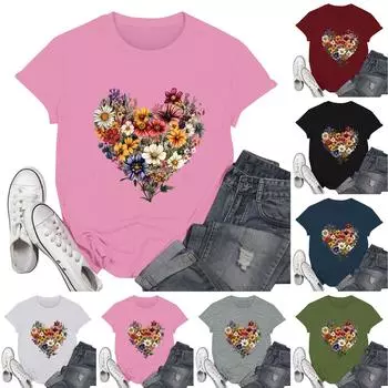 Женская футболка с круглым вырезом и короткими рукавами с принтом S винный