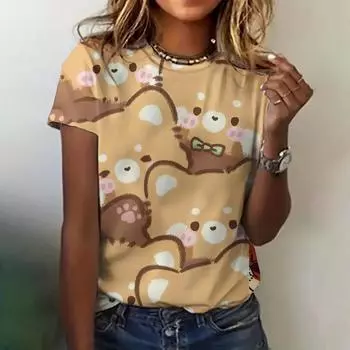 Женская футболка с круглым вырезом и кошачьим принтом, с короткими рукавами, новый летний повседневный топ, свободная и дышащая вечерняя женская футболка с половиной рукавов XS