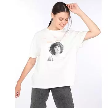 Женская футболка с круглым вырезом и принтом белого цвета