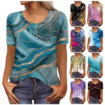 Женская футболка с круглым вырезом и пуговицами с коротким рукавом и низом, топ L жёлтый