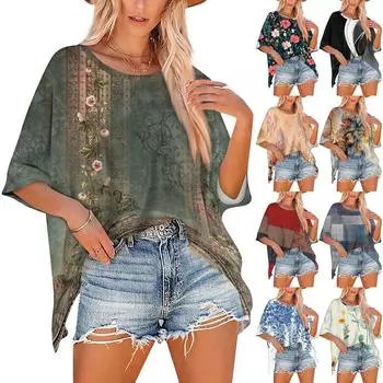 Женская футболка с круглым вырезом и рукавом 1/2 средней длины, свободная повседневная футболка с коротким рукавом XL чёрный