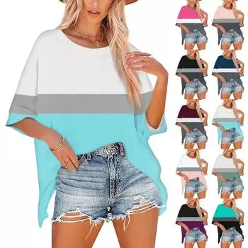 Женская футболка с круглым вырезом и рукавом 1/2 средней длины, свободная повседневная футболка с коротким рукавом L