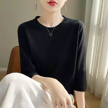 Женская футболка с круглым вырезом и рукавом семь минут, весна-лето, темперамент, повседневные топы-пуловеры 3XL