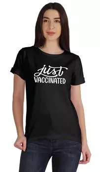 Женская футболка с круглым вырезом Inkmeso Just Vaccinated Funny Pro-Vaccine, повседневная L чёрный