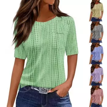 Женская футболка с круглым вырезом, карманом, текстурированным принтом и коротким рукавом M