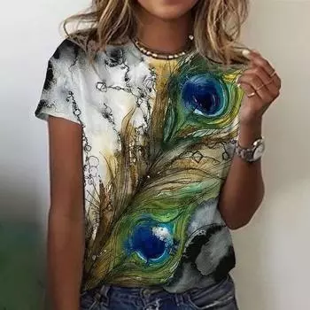 Женская футболка с круглым вырезом, летняя футболка с коротким рукавом, верхняя уличная повседневная женская одежда, футболки в стиле Харадзюку с цветочным 3D принтом, пуловер S