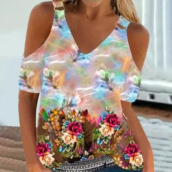 Женская футболка с круглым вырезом, новая, с короткими рукавами, с принтом, топ для женщин S