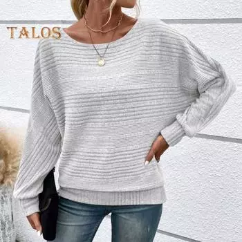 Женская футболка с круглым вырезом, однотонная футболка с длинным рукавом, свободный крой, осень-зима, повседневные пуловеры, топы S светло-серый