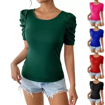 Женская футболка с круглым вырезом, плиссированная, с коротким рукавом, бантом L чёрный