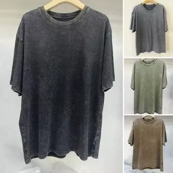 Женская футболка с круглым вырезом, топ с короткими рукавами и потертыми деталями, однотонный пуловер свободного кроя, уличная одежда L