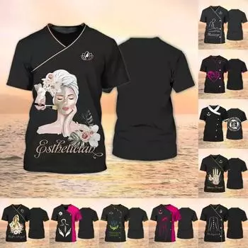 Женская футболка с круглым вырезом, топы с 3D принтом для массажиста, одежда для салонов красоты, гранж, модная новинка 6XL