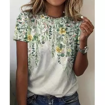 Женская футболка с круглым вырезом в стиле ретро с цветочным принтом и короткими рукавами, свободные повседневные женские топы, весенне-летняя женская одежда в стиле Харадзюку XXS