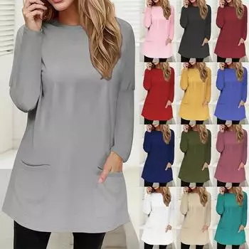 Женская футболка с круглым вырезом, весна-осень, принтованный карман, длинный рукав, повседневная свободная футболка S белый