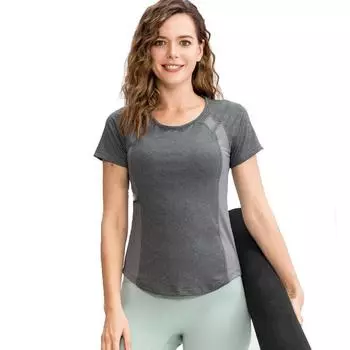 Женская футболка с круглым вырезом, высокая эластичность, плотно прилегающая сетка, дышащая и быстросохнущая футболка для йоги с короткими рукавами