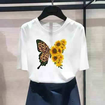 Женская футболка с леопардовым принтом азиатского размера, милая, сладкая женская футболка 90-х годов, повседневная женская летняя футболка, модная футболка с коротким рукавом и рисунком S