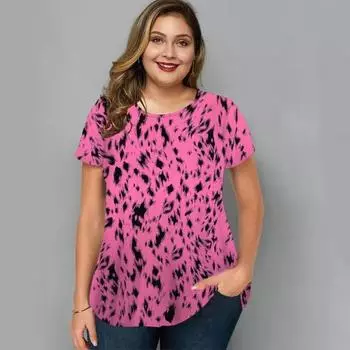 Женская футболка с леопардовым принтом, свободная, большого размера, женская одежда, уличная, хип-хоп, футболка с круглым вырезом, летняя, новая, сексуальная футболка для женщин S
