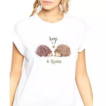 Женская футболка с милым мультяшным ежом, слоном, совой, животным, кошкой, повседневная футболка, женская футболка, летняя футболка S белый