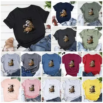 Женская футболка с милым принтом ленивца с коротким рукавом и круглым вырезом, повседневные свободные топы больших размеров S-5XL 4X-Large темно-зеленого