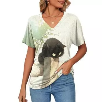 Женская футболка с милыми животными, модный 3d принт с круглым вырезом, летний повседневный пуловер с короткими рукавами, женские футболки, одежда оверсайз S