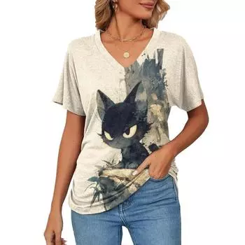 Женская футболка с милыми животными, модный 3d принт с круглым вырезом, летний повседневный пуловер с короткими рукавами, женские футболки, одежда оверсайз S