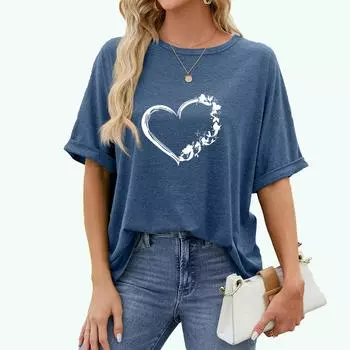 Женская футболка с модным принтом больших размеров, повседневный топ с круглым воротником и коротким рукавом, летний пуловер, свободная футболка S чёрный