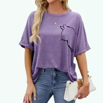 Женская футболка с модным принтом больших размеров, повседневный топ с круглым воротником и коротким рукавом, летний пуловер, свободная футболка S чёрный